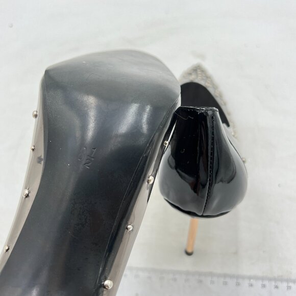 FSJ Black Studded Pointed Toe Transparent Pumps High Heels Shoes - Picture 6 of 8